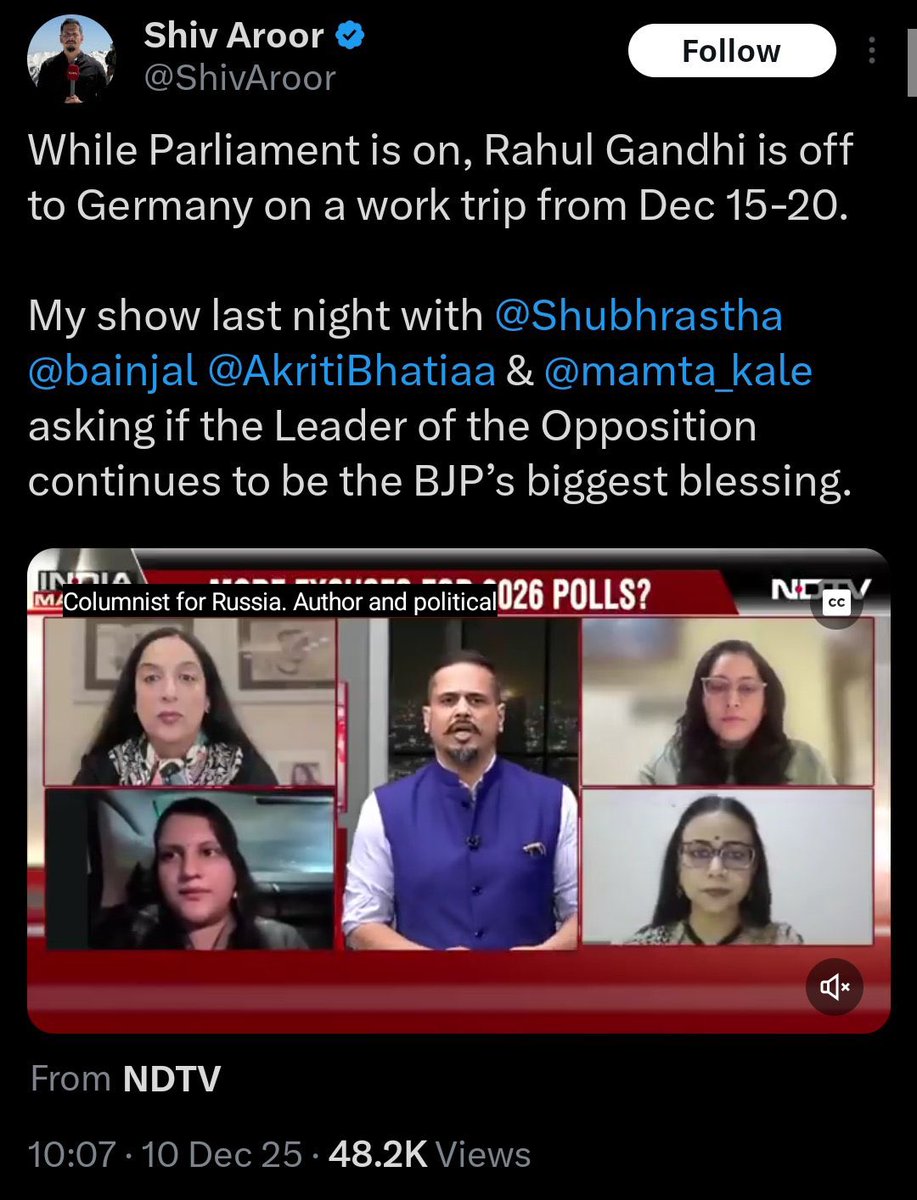 Hello <a href="/ShivAroor/">Shiv Aroor</a>,
Wow, impressive storyline!
You had Rahul Gandhi ji’s  Germany schedule at 10 AM, yet by evening you turned it into “he challenged Amit Shah and ran away.”
Truly, fiction writing is your real calling.

At this point,  the government must be so grateful, you’re