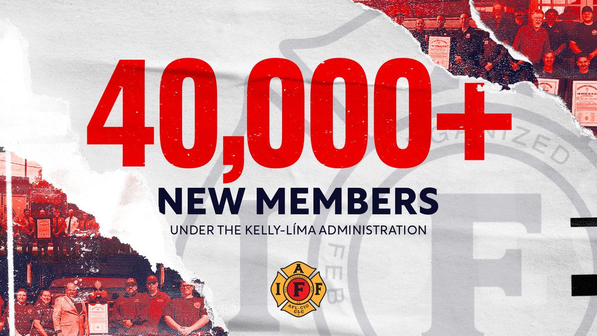💪🔥 40,000 MEMBERS STRONGER! 

Since the Kelly-Lima Administration took office in April 2021, the #IAFF has grown by 40,182 NEW UNION MEMBERS – a powerful reminder of what's possible when we stand united and organize!

#UnionStrong