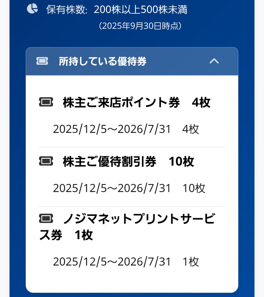 ノジマ(7419)の株主優待が到着💌 優待は200株で下記の電子チケットで