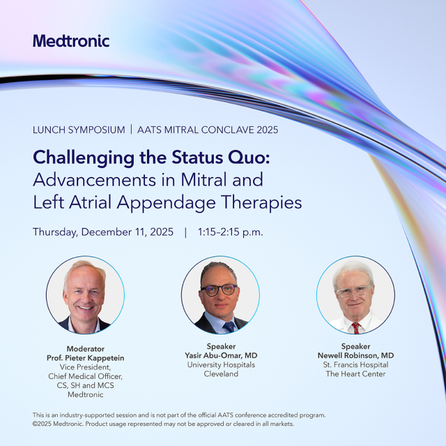 Join us tomorrow at this year’s AATS Mitral Conclave to hear from our outstanding faculty members as they discuss concomitant procedures, mitral techniques, and lifetime patient management including an overview of the Apollo trial. Look forward to seeing you! #MedtronicEmployee