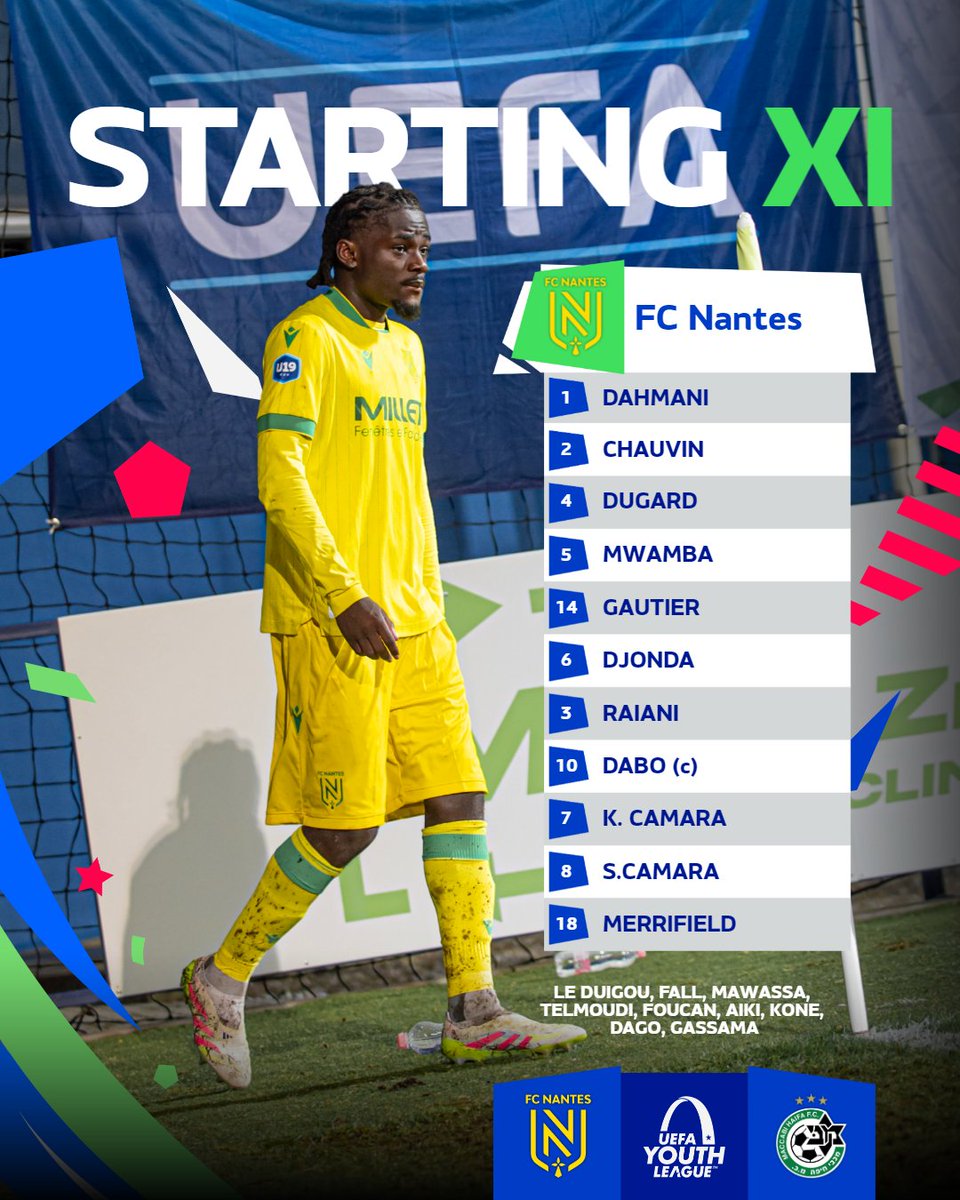 ﹅ Le XI de départ face au Maccabi Haïfa.    

→ <a href="/UEFAMensYouth/">UEFA Men's Youth</a> 

#OnEstNantes