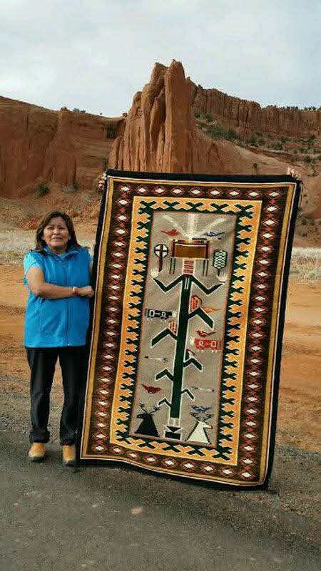 powwownatives's tweet image. Selena Yazzie Cornstalk Yei, at the Navajo Reservation, Beautifully Woven Rug, Blue Bird Messengers. She won 1st place at the Tribal Ceremony.