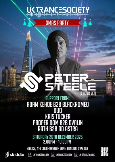 FSOEBirmingham's tweet photo. <10 days and we're back in London playing for @uktrancesociety Christmas Party w/ headliner @petersteeledj. 
If you're free, consider buying a ticket and joining the UKTS crew for a friendly Christmas party.
https://t.co/5vVUhvZydV #TranceFamily https://t.co/HE2uXHFH3y