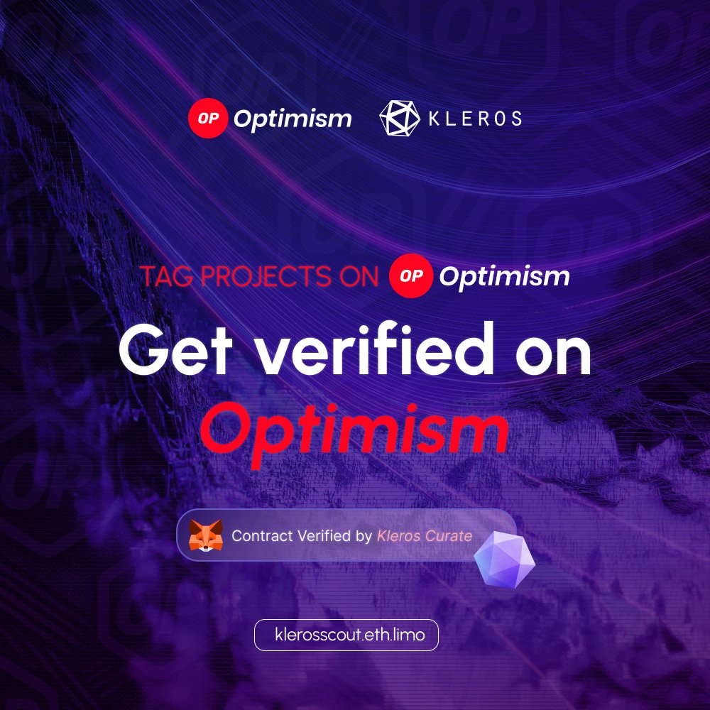 🔎 Have you seen the Kleros Scout verification when interacting with contracts on <a href="/Optimism/">Optimism</a>?

It shows up directly inside MetaMask, giving users a clean tag and domain check before signing. ✅

As more contracts get tagged, Optimism becomes safer to explore.

Learn how to help