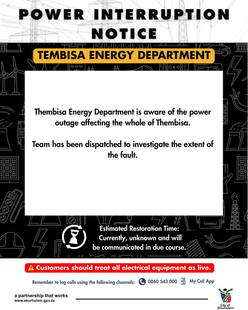 Sanibonani bahlali base Ekurhuleni. Please take note of the following planned power interruption for the areas listed below.