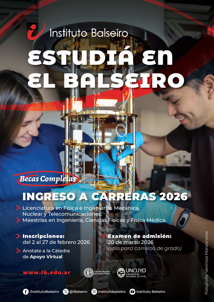 #IngresoIB2026 ¡Aquí, con ustedes, está el póster del Ingreso 2026 de carreras de grado y maestrías del Instituto Balseiro! #física #ingeniería! 🌐 linktr.ee/ingresobalseiro
<a href="/CNEA_Arg/">Comisión Nacional de Energía Atómica</a> <a href="/UNCUYO/">UNCUYO</a>