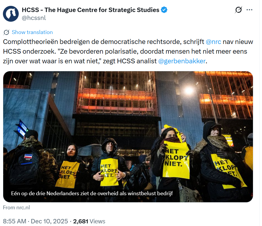 Daar gaan we weer: "Complottheorieën bedreigen de democratische rechtsorde."
* Dat SARS-CoV-2 uit een lab afkomstig was, was ook een complottheorie. De 'preferente werkelijkheid' was dat het een killervirus en een zoönose was.
* Dat de mRNA prikken tegen COVID-19 je DNA konden