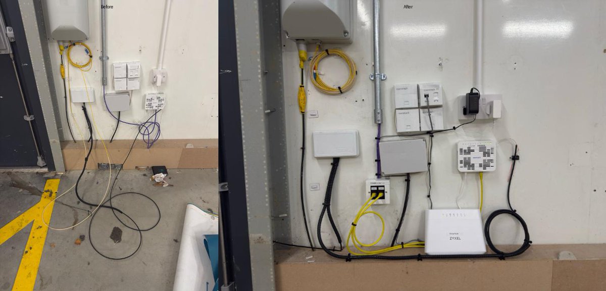 Turning chaos into cable couture.
Turned up for a quick link cable job, but the previous install looked like spaghetti night at a toddler’s house. Couldn’t leave it like that—our pride in our work wouldn’t allow it.
#CableManagement #BeforeAndAfter #Networking #InstallerPride