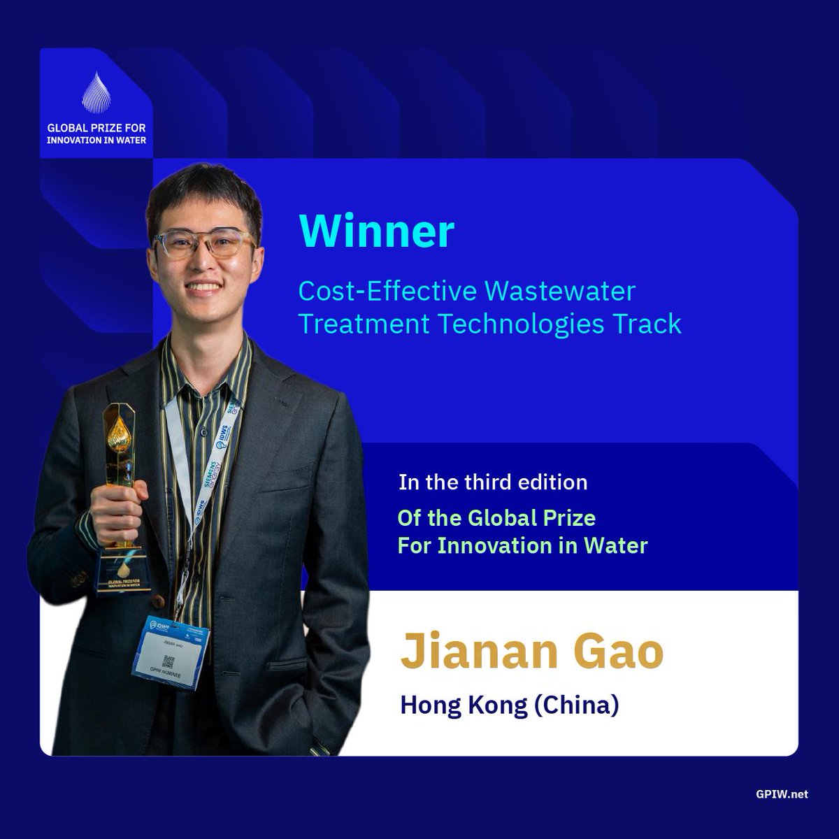 نهنئ الفائزين الصينيين بـ <a href="/GPIW_Prize/">Global Prize for Innovation in Water (GPIW)</a> في مؤتمر الابتكار في استدامة المياه "2025" الذي أقيم في #جدة ويشارك فيه أكثر من 12 ألف مشارك من 133 دولة. 
 #GPIW2025 
#IDWS2025