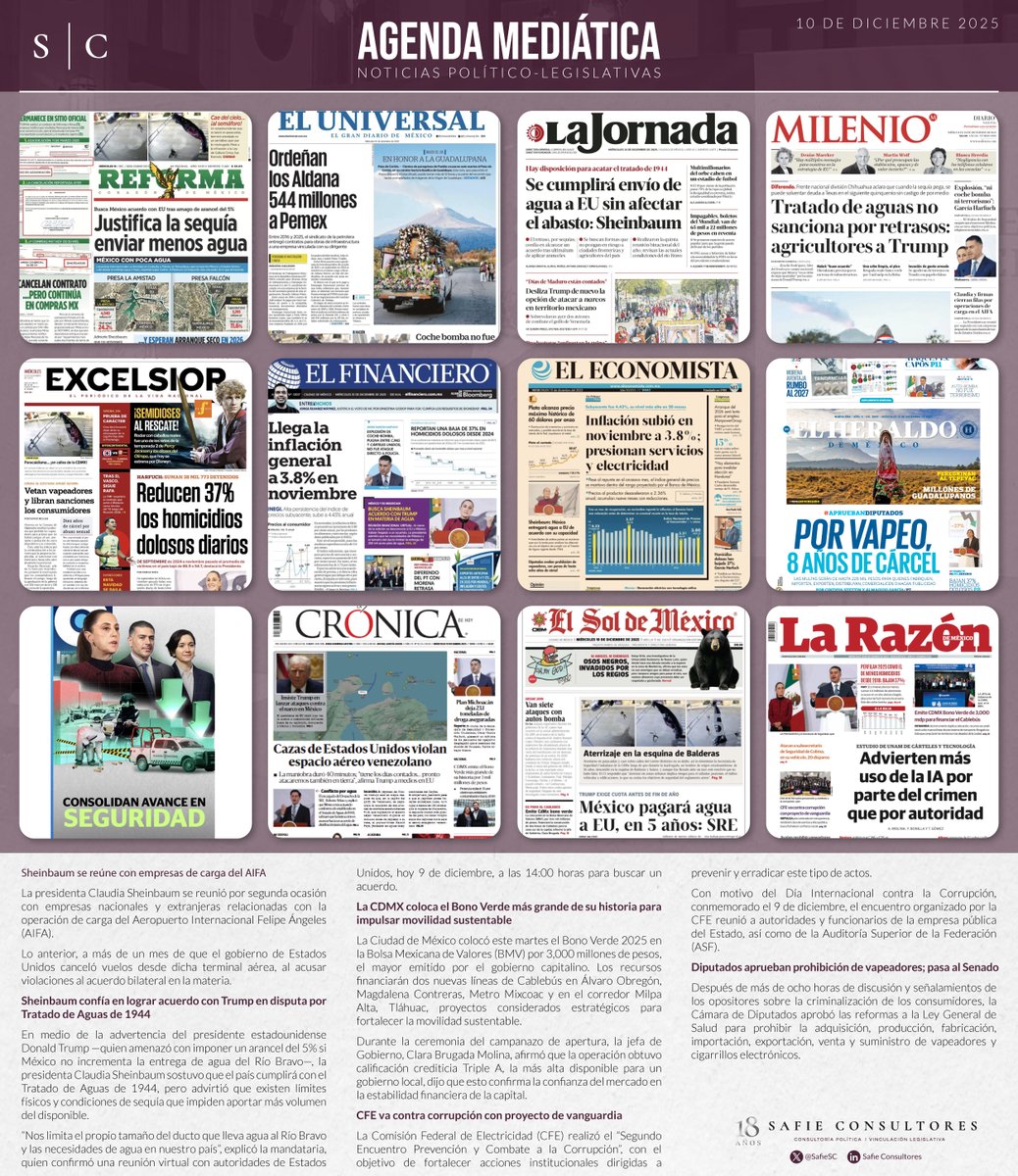 📰#SafieConsultores te presenta el análisis de la agenda mediática de hoy. Descubre las tendencias y temas clave que están marcando la conversación nacional. #PrimerasPlanas #politicanacional

💻mailchi.mp/safieconsultor…
