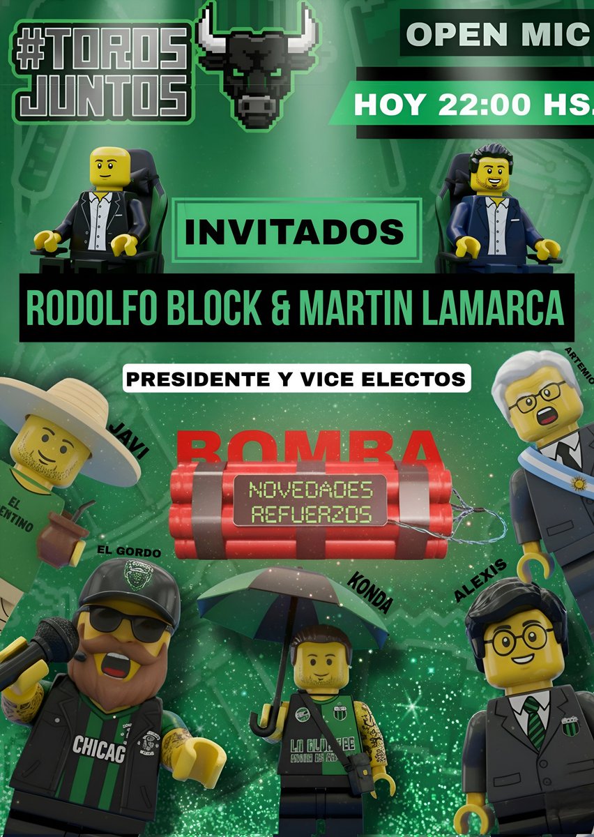 #TorosJuntos HOY 22:00 HS. NOVEDADES SOBRE REFUERZOS, PERLITAS DE LAS ELECCIONES, INVITADOS ESPECIALES <a href="/Rolfiblock/">Rodolfo Block</a> y <a href="/LamarcaMartin/">martin lamarca</a> 💚🖤  #NuevaChicago #canch #Mataderos