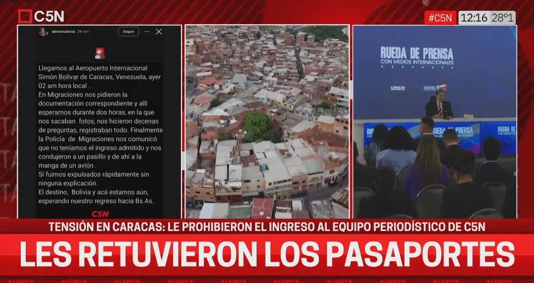 therealbuni's tweet photo. C5N FUE A BANCAR A MADURO Y LOS AGARRO LA POLICIA SECRETA
LES SACARON LOS PASAPORTES
LOS TUVIERON SECUESTRADOS
Y LOS DEPORTARON SIN PAPELES https://t.co/B7XIkxmK5C