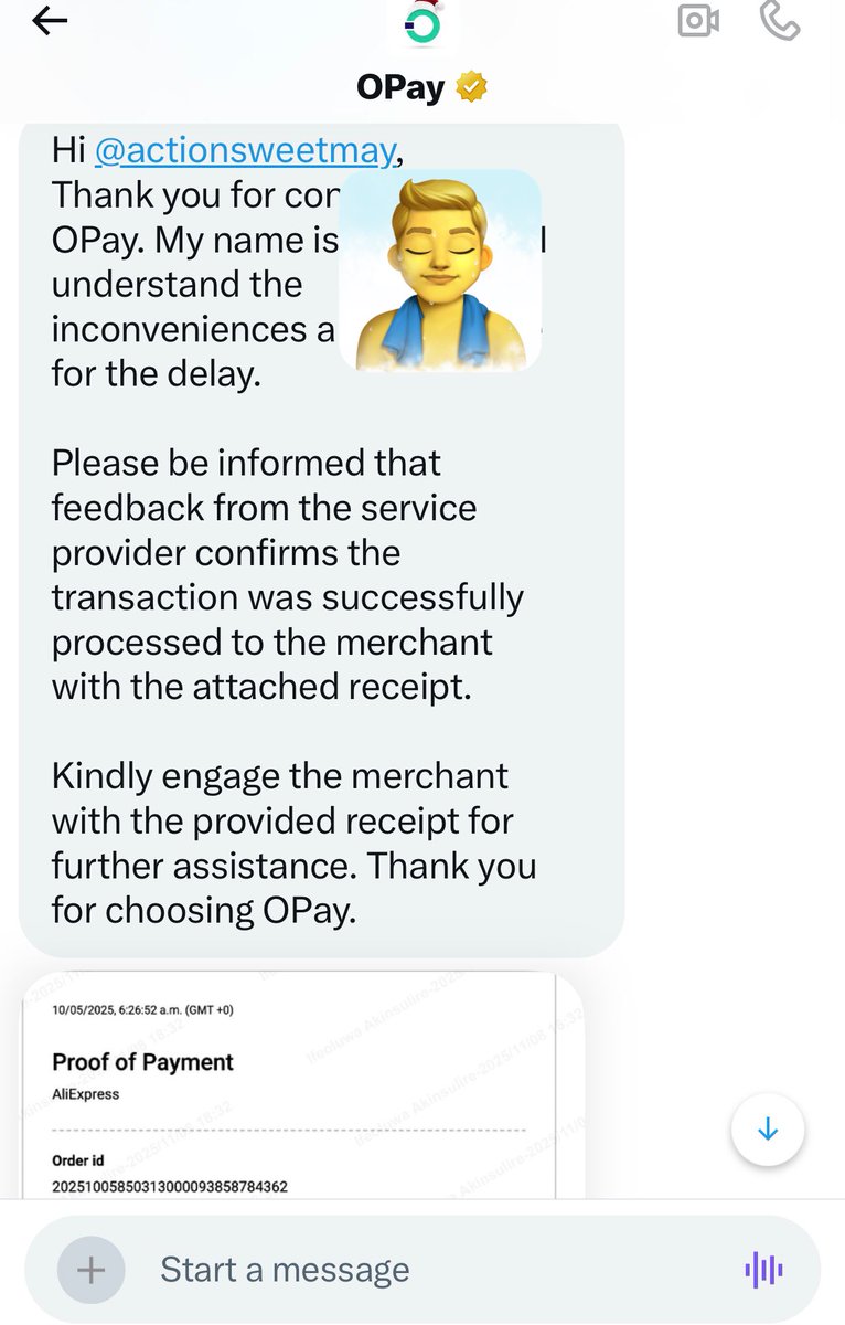 actionsweetmay's tweet photo. @OPay_NG @AliExpress_EN this back and forth is becoming suspic!ous.OPay keeps telling me they sent funds for my failed transaction of 5th October 2025, yet AliExpress claims they never received anything. How can two major companies give completely opposite answers? @AlibabaGroup https://t.co/cPF2akCa1g