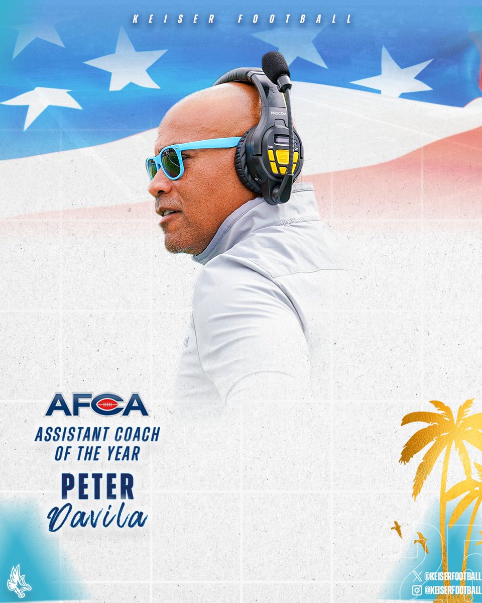 KeiserFootball's tweet photo. ICYMI: That's our guy! AFCA recognized Peter Davila as the NAIA Assistant Coach of the Year!

#DefendtheBeach #GRIT https://t.co/BEj9ztp6Eh