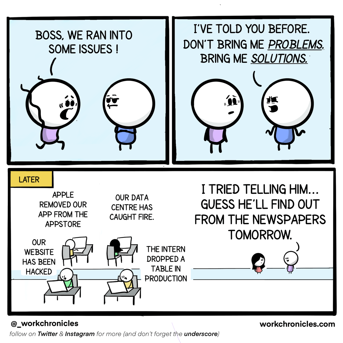 AdamMGrant's tweet image. "Don't bring me problems, bring me solutions" doesn't eliminate problems. It stops people from raising the hardest problems.

Leaders need to hear what's broken even if the fix is unclear.

A better option: “Bring me problems, as long as you’re willing to be part of the solution"