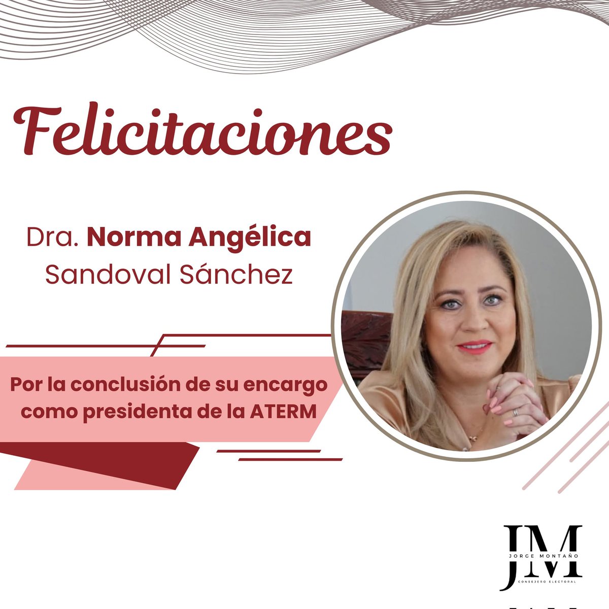 Reconozco a la Dra. Norma Angélica Sandoval Sánchez, quien concluyó su encargo al frente de la Asociación de Tribunales Electorales de la República Mexicana, A. C. (ATERM).

Los resultados hablan por sí solos y se reflejan en los grandes avances alcanzados durante su gestión. Su