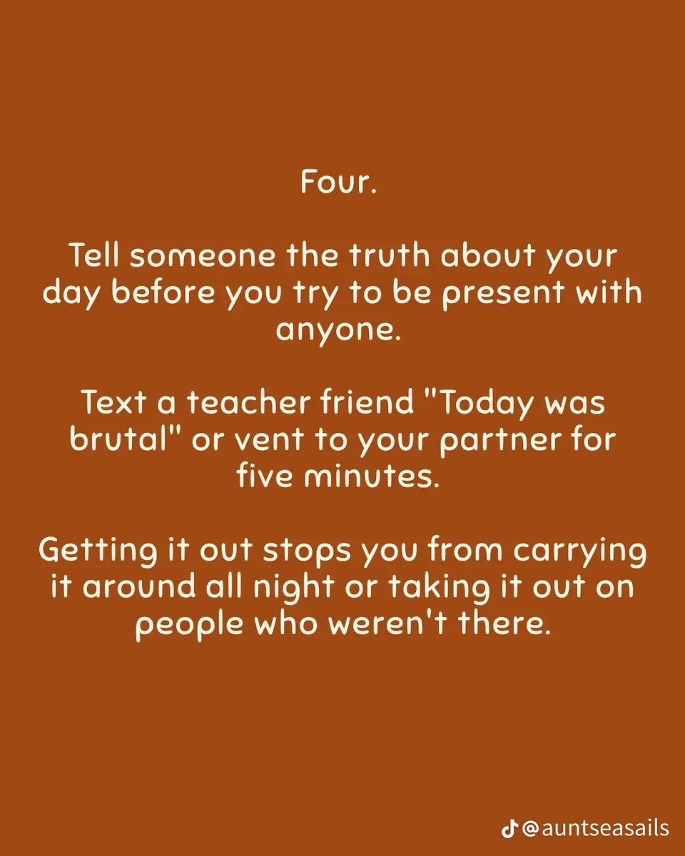How to come down from a hard day of teaching.

This is valuable advice for educators.

Courtesy of TheNervousSystemTeacher on
tik tok #EducationMatters #mentalhealthmatters