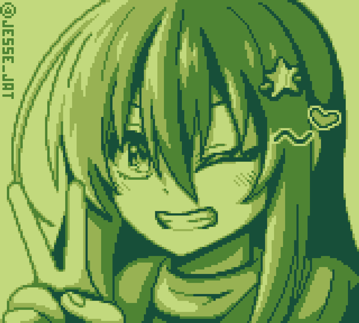Another Game Boy Style Pixel Art, this time its the Pink Goober Josie Herself

(Pink Shades Version and Game Boy Green Version)

#rkgk #DigitalArt #PixelArt #ドット絵 #OC #OCArt #DrawJAT #GameBoy #GB