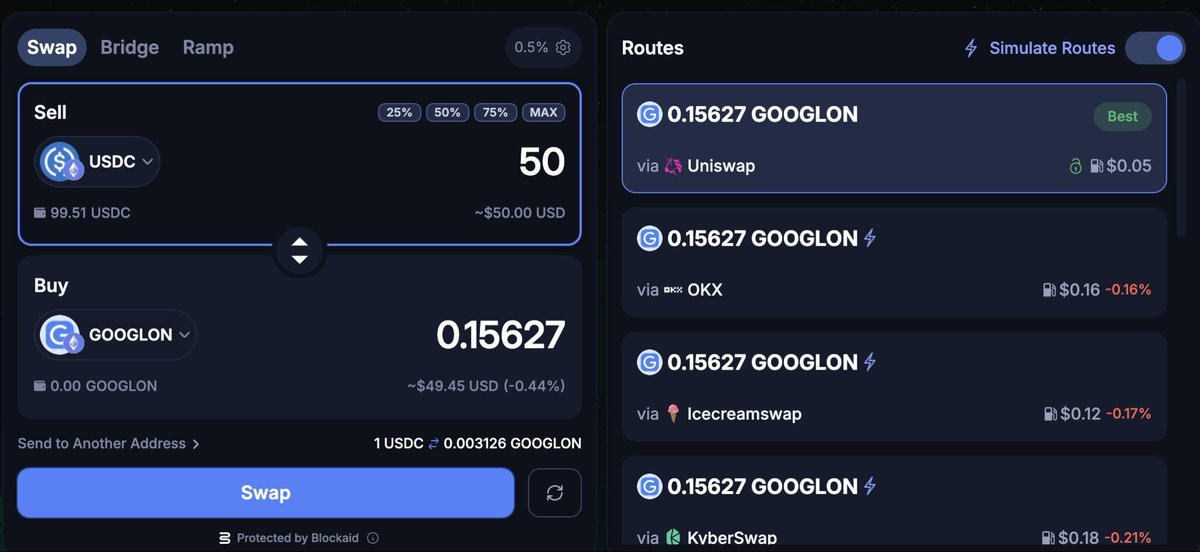 I was just able to swap for GOOGLon, the Ondo token for Alphabet shares, on <a href="/okutrade/">Oku 🐼</a> and I was struck by 11 different routers competing to give me the best terms.

Payment-for-order-flow on exchanges like Robinhood is just so much less pro-retail. As liquidity gets deeper, it’s