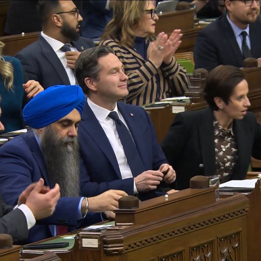 GuyRandomNumber's tweet image. For a party so firmly against DEI, I’m curious what the strict merit based standard the party used to place MPs around the Conservative Party leader for when the camera pans to him?