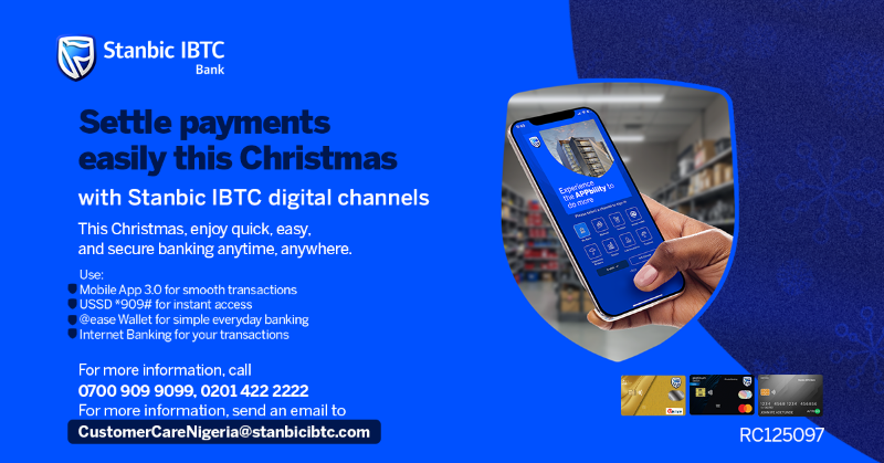 StanbicIBTC's tweet photo. Enjoy Christmas the smart way; spend, send, shop, and celebrate with ease all month long. 

Whether you’re shopping for Christmas décor, sending money to family, paying for fuel on the go, or buying last-minute gifts, you can make every payment smoothly.