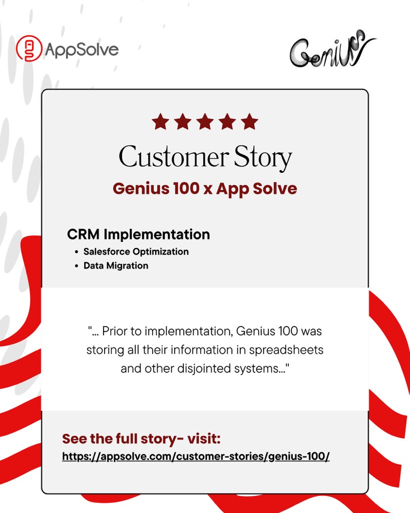 app_solve's tweet image. How Genius 100 transformed their workflow using Salesforce — and the results they’re seeing today.

See the full customer story → appsolve.com/customer-stori…

#salesforce #salesforceimplementation #crmsoftware #nonprofittech #digitaltransformation #AppSolve