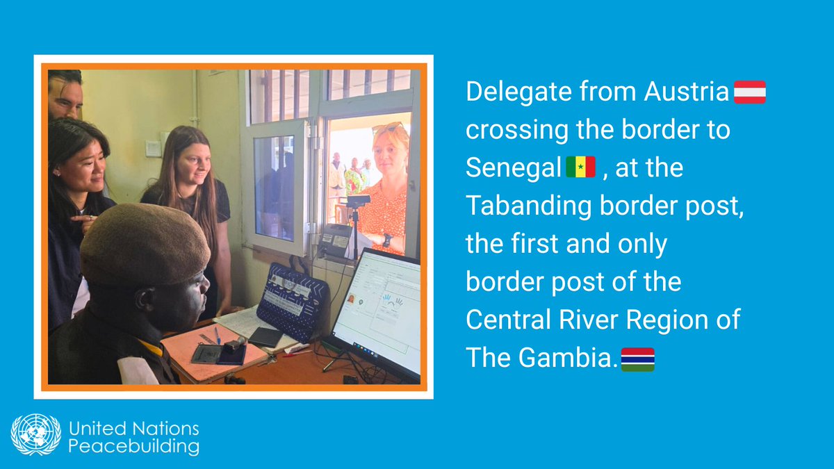 During the third day of the Delegations’ 🇦🇹🇪🇪🇫🇮🇩🇪🇯🇵🇳🇴🇨🇭 visit to 🇬🇲, the representatives are at the Tabanding Border Post to assess the impact of #PBF support to cross-border cooperation initiatives #InvestInPeace