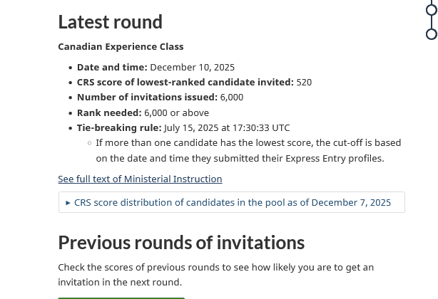 TTRRMK's tweet image. 384th Express Entry Draw - Canadian Experience Class - December 10, 2025 - 6,000 candidates eligible under #CEC with #CRS scores of 520+ were invited to apply for permanent residence #cndimm #PR #EE canada.ca/en/immigration…