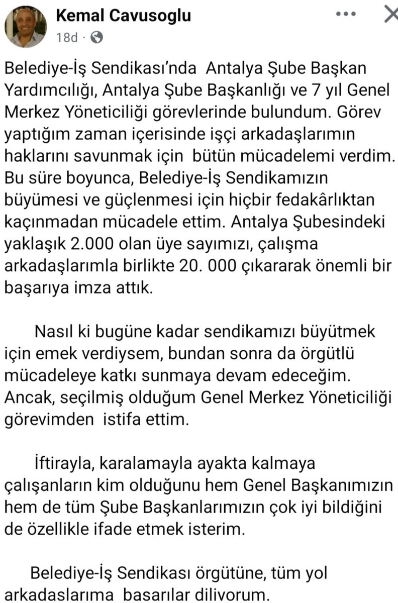 Kamilpostaci's tweet photo. Belediye-iş de istifaların ardı arkası kesilmiyor bir genel merkez yöneticisi daha istifasını vermiş #chp #akparti  #türkiş #hakiş #hizmetiş #RecepTayyipErdoğan  #aliyerlikaya  #tabibtürkiye #özgürözel https://t.co/FQPWSotFVc