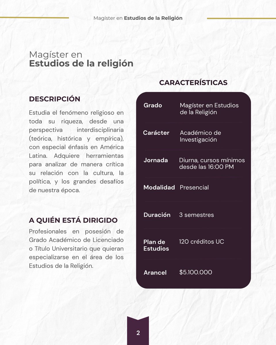 cer_uc's tweet image. 🎓 ¡Postulaciones abiertas!
Nuevo Magíster en Estudios de la Religión UC, un programa único en Latinoamérica que aborda el fenómeno religioso desde una perspectiva verdaderamente interdisciplinaria, con especial énfasis en América Latina.

ℹ️ Más información en nuestra página web