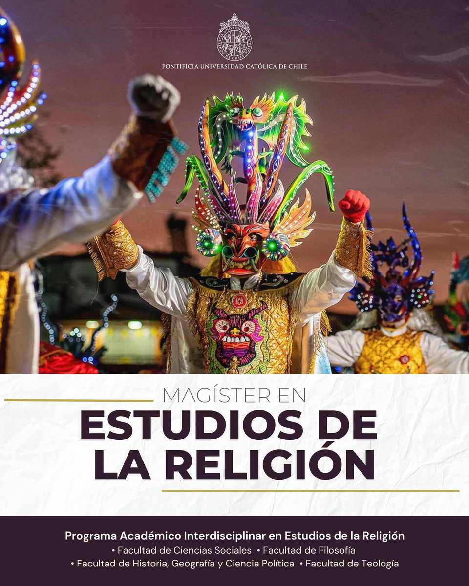 cer_uc's tweet image. 🎓 ¡Postulaciones abiertas!
Nuevo Magíster en Estudios de la Religión UC, un programa único en Latinoamérica que aborda el fenómeno religioso desde una perspectiva verdaderamente interdisciplinaria, con especial énfasis en América Latina.

ℹ️ Más información en nuestra página web