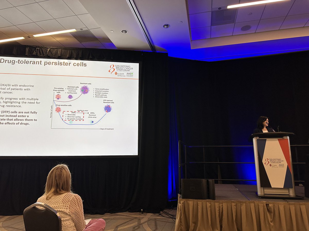 AriellaHanker's tweet photo. Great poster spotlight on diverse mechanisms of #CDK4/6 inhibitors this morning @SABCSSanAntonio. Dr. Yuki Matsunaga is trying to intercept cancer cells *before* they can acquire bona fide resistance. #Wnt and #Notch pathways may be involved? #SABCS25 @utswcancer https://t.co/vSX9PYaGRK