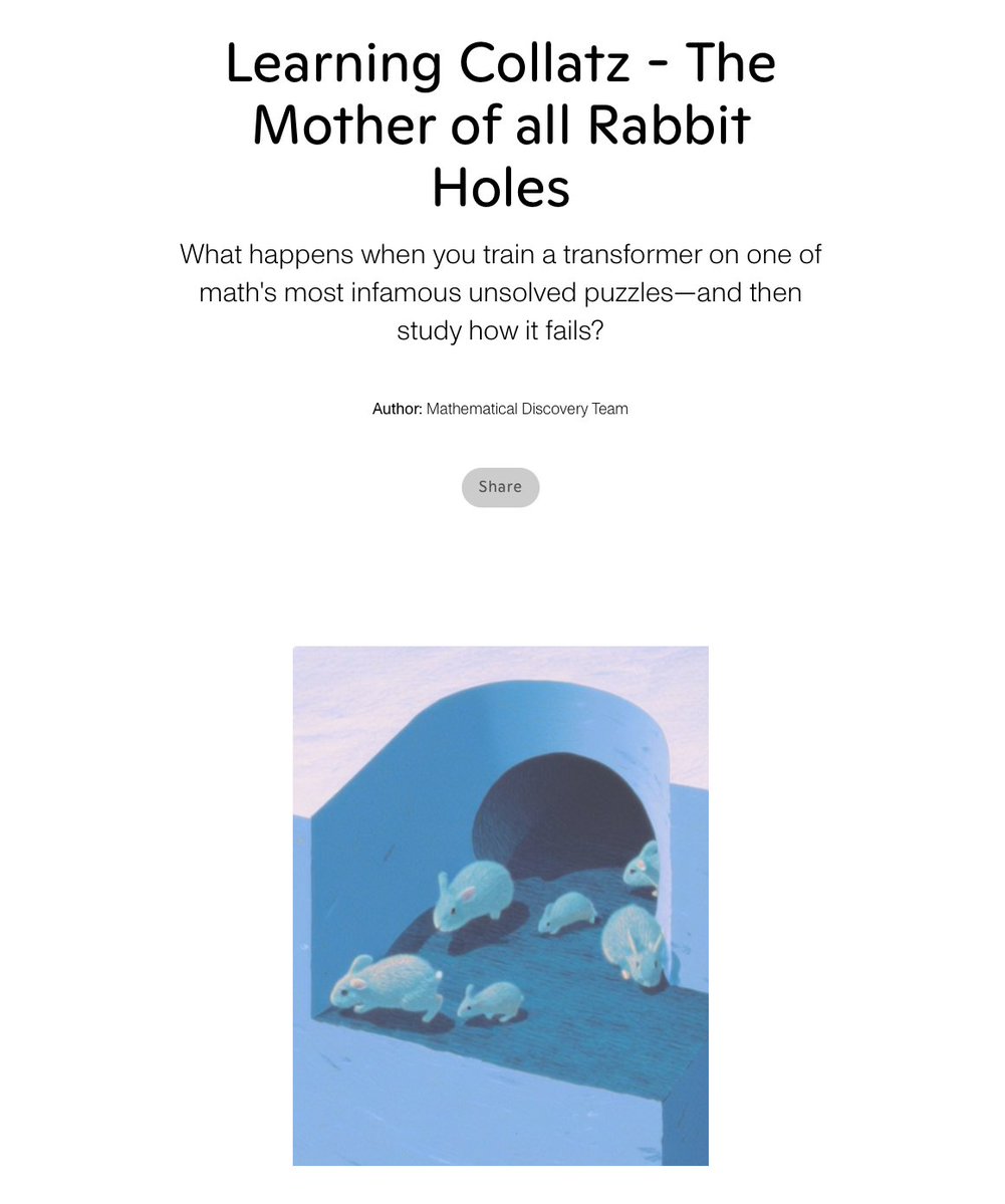 axiommathai's tweet image. 1/ The Collatz conjecture has humbled mathematicians for near 90 years. Paul Erdös said &quot;mathematics is not yet ready for such problems.&quot; 🧵

So we handed it to transformers. What they learned stunned us!

New research from Axiom&apos;s math discovery team, blog live this morning.