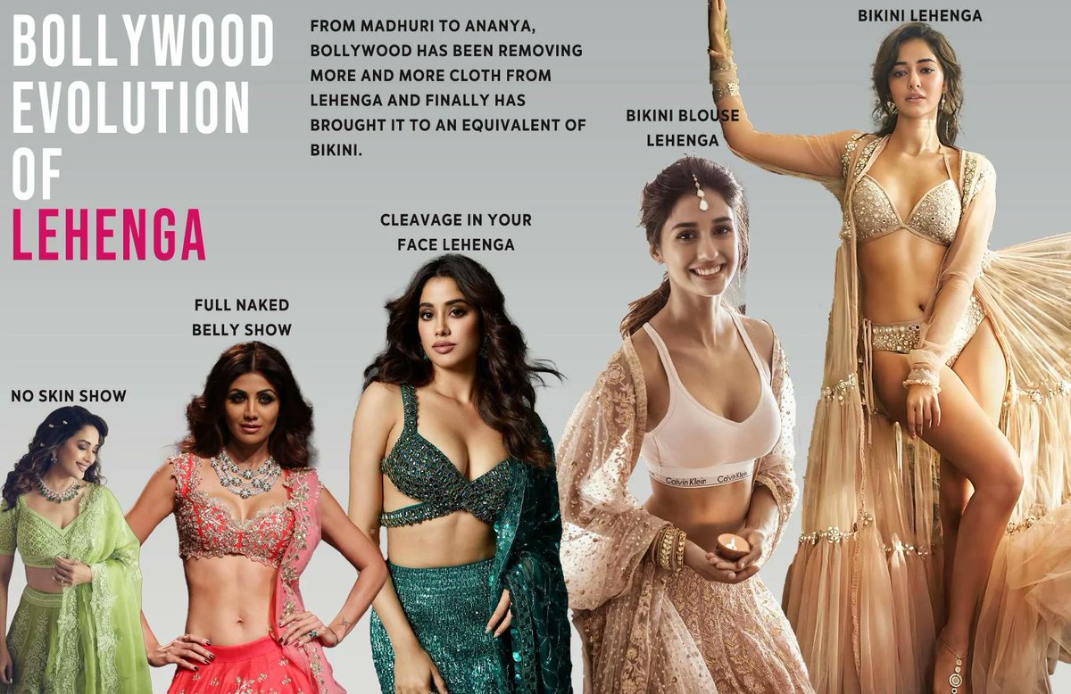 cuck_boii's tweet photo. Evolution of Lehenga feat. Madhuri, Shilpa, Janhvi, Disha and Ananya. 

हमारा देश बदल रहा है 
आगे बढ़ रहा है!! https://t.co/vWtiVq9WDe