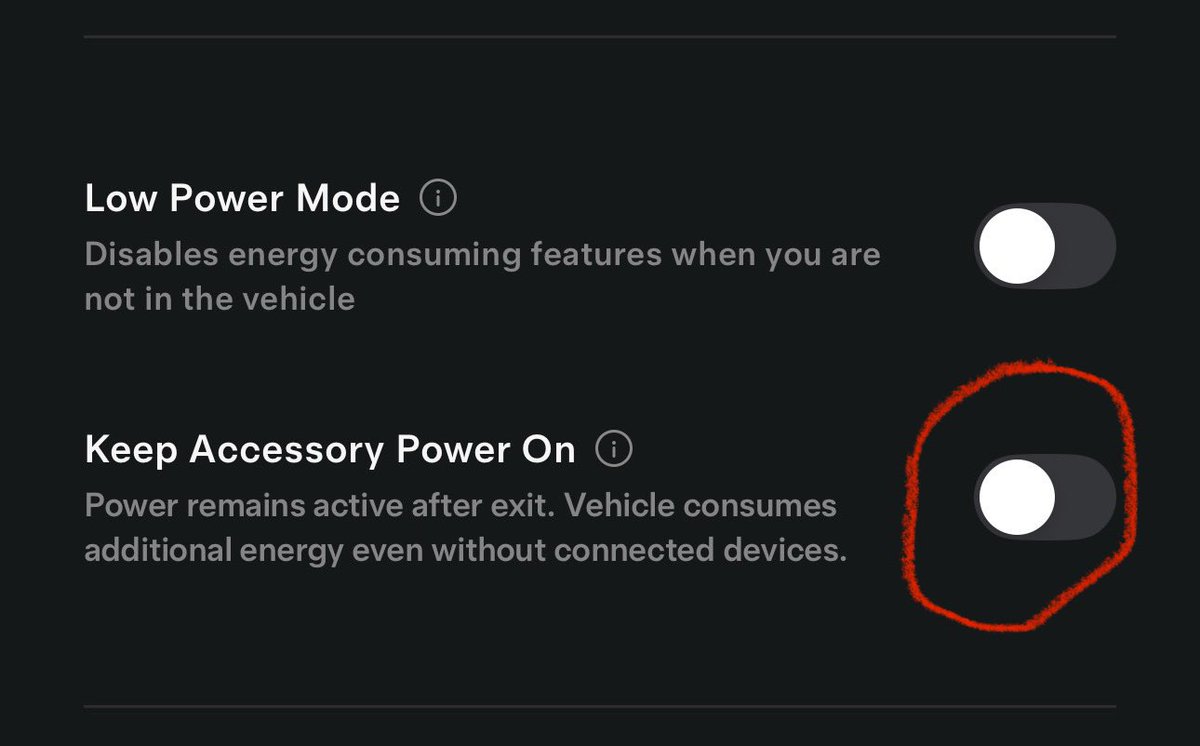 I have been wanting to ask for the accessory power toggle to be available in the app, and <a href="/Tesla/">Tesla</a> beat me to it with the last holiday update. 🙏♥️

My weekly life just got that much easier!