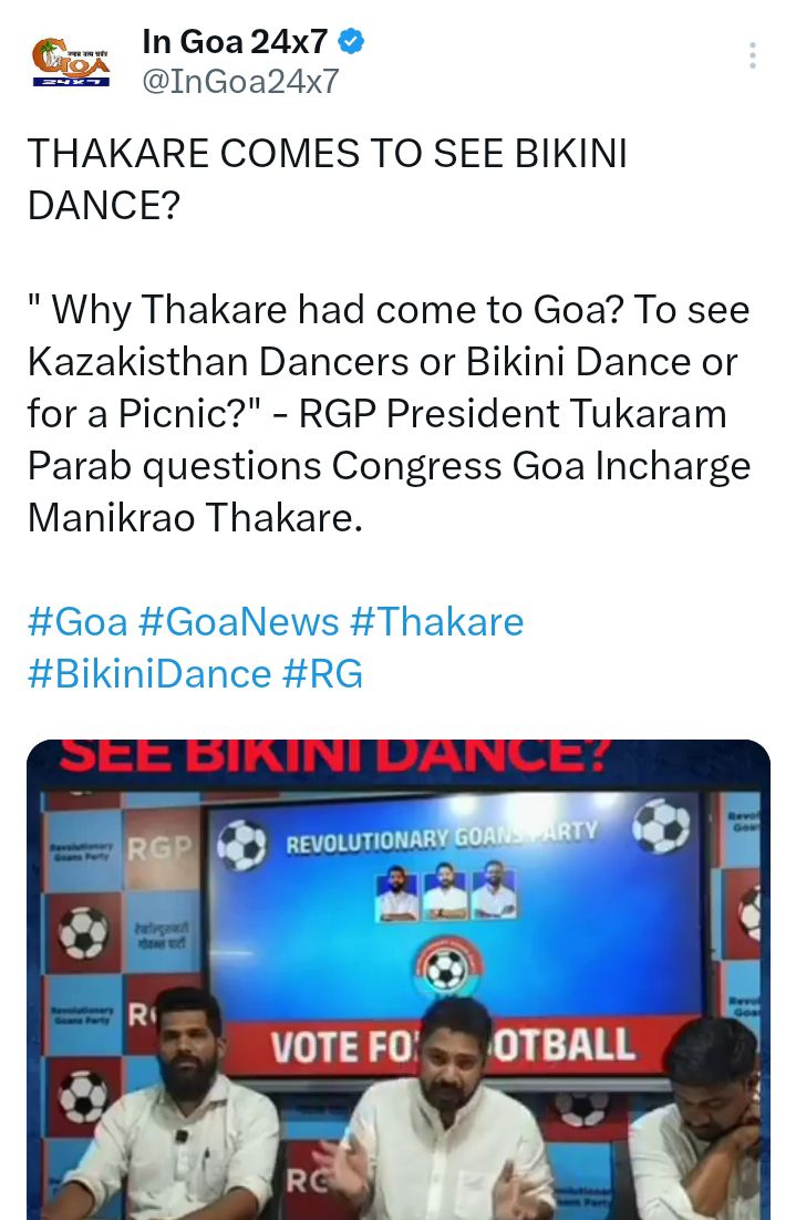 AjmalGoa's tweet photo. Goa represents culture, heritage and a dignified society built on respect. Goans value civility and honour women with dignity. By reducing Goa to dancers and bikinis, RGP has revealed its own degraded thinking.. https://t.co/ZSZj00qLy5