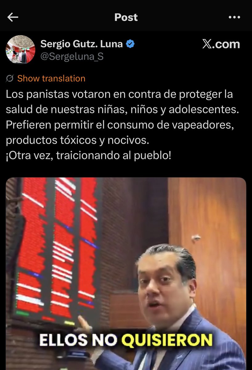 Chinga tu madre, ⁦<a href="/Sergeluna_S/">Sergio Gutz. Luna</a>⁩

¿Por qué no votan todos por ponerse a trabajar para solucionar problemas más urgentes? Fumar/vapear también se pueden controlar con la educación adecuada, pero esa les vale madre ¿verdad?

Aprovechando, chinga tu madre de nuevo.