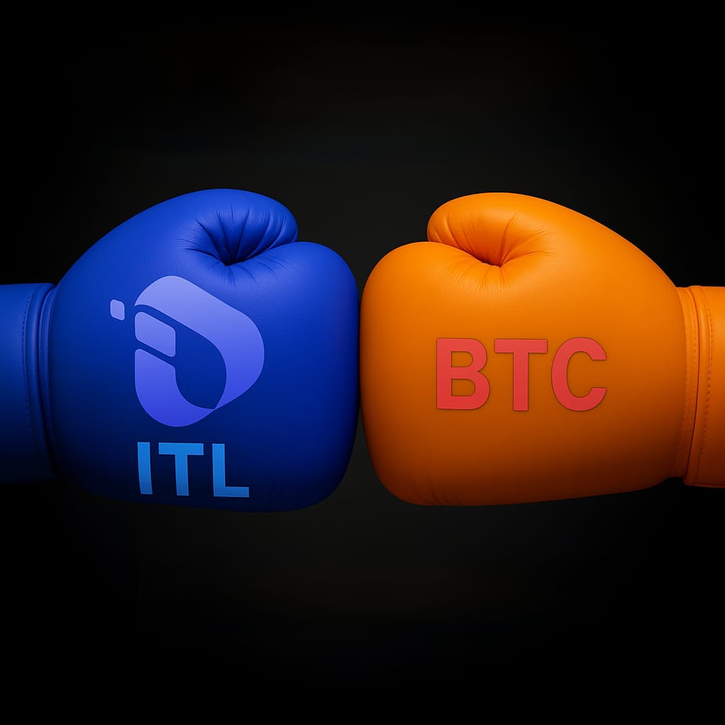 itsr730's tweet photo. Digital world's two behemoths – ITL vs BTC! 💥 Who holds the leadership in the blockchain world? Who will win this thrilling battle?
​#InterLink #ITL #ITLG #ITLX #Bitcoin #CryptoClash https://t.co/yAEVi4Nmi2