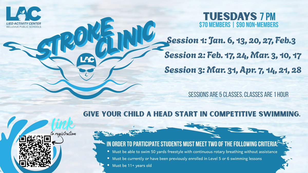 Set your young swimmer up for success. Our Stroke Clinic focuses on refining technique and improving efficiency for future competitive performance.
bellevuepublicschools.org/Page/1735