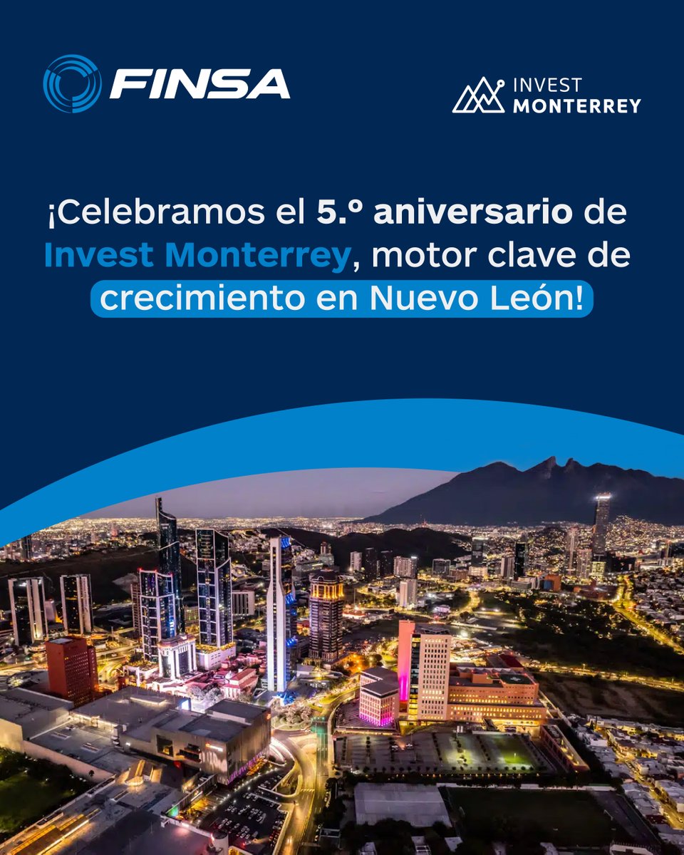 Nos unimos al 5.º aniversario de Invest Monterrey, con el honor de ser miembros fundadores.
Su labor ha impulsado la inversión y el crecimiento de Nuevo León.
¡Felicidades por estos primeros 5 años!

#InvestMonterrey #Finsa #Nearshoring #NuevoLeón
