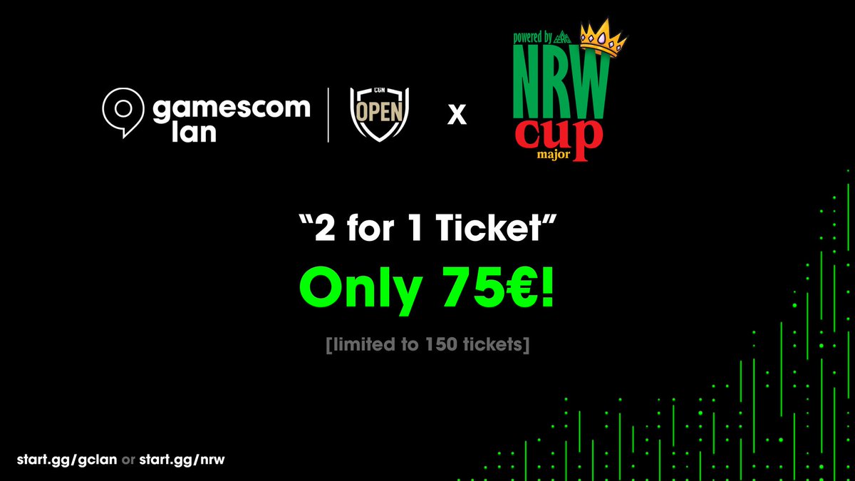 Registration opens in under an hour!

But how exactly does the 2 for 1 ticket work?

Since the whole procedure is something new, we will explain it to you in a thread. 

First things first. You can simply purchase the ticket on any startgg page of your choice.

👇👇👇