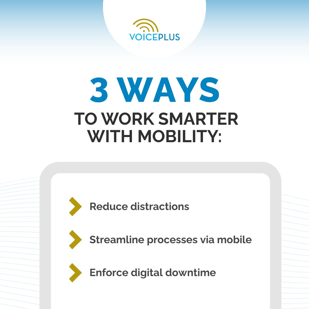 VoicePlusData1's tweet photo. Practical ways we’ve seen mobility drive smart productivity:

🧠 Limit app distractions during work hours
📱 Use secure, streamlined apps for approvals
💤 Enforce downtime with device policies

Mobility isn’t just about access. It’s about intention.

Let us help you optimise your team’s mobile workflow. Learn more: https://t.co/eZws0Dt5vz