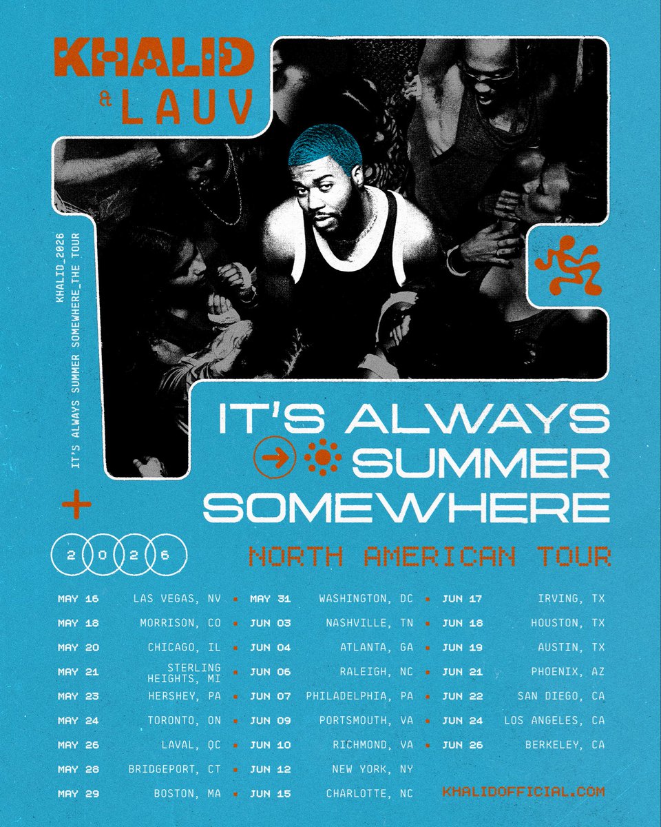 Going on my first tour in 6 years 🧡
Presale tickets available until 10 pm your local time 

PW:Khalidtour2026

khalidofficial.com
