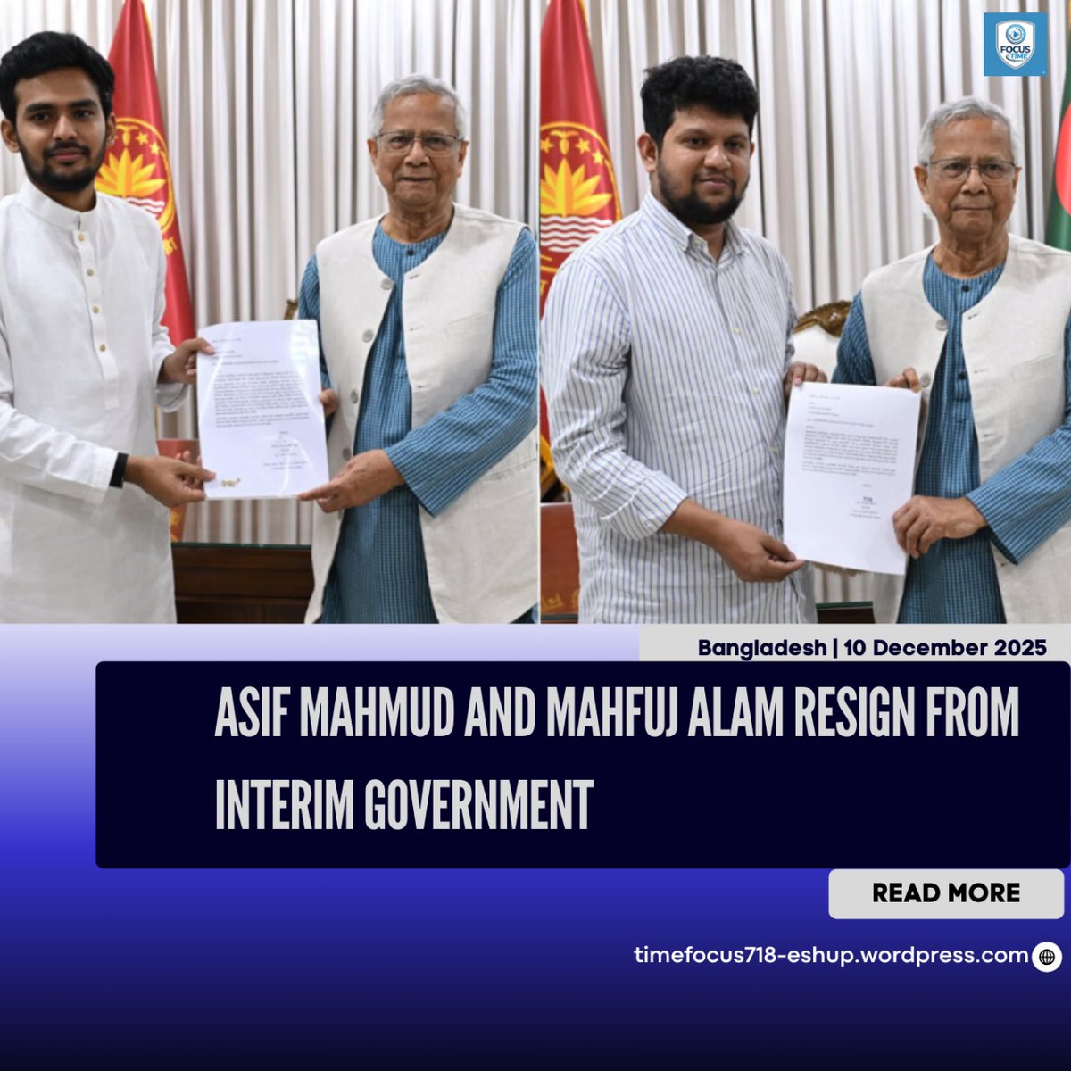 FocusTime361244's tweet photo. Asif Mahmud and Mahfuj Alam resign from interim government
#Interimgoverment #Advisor
#Asif #Mahafuj #Focustime
#JMConlinemojo
@MoJoJamil https://t.co/lOiQf0k2bO