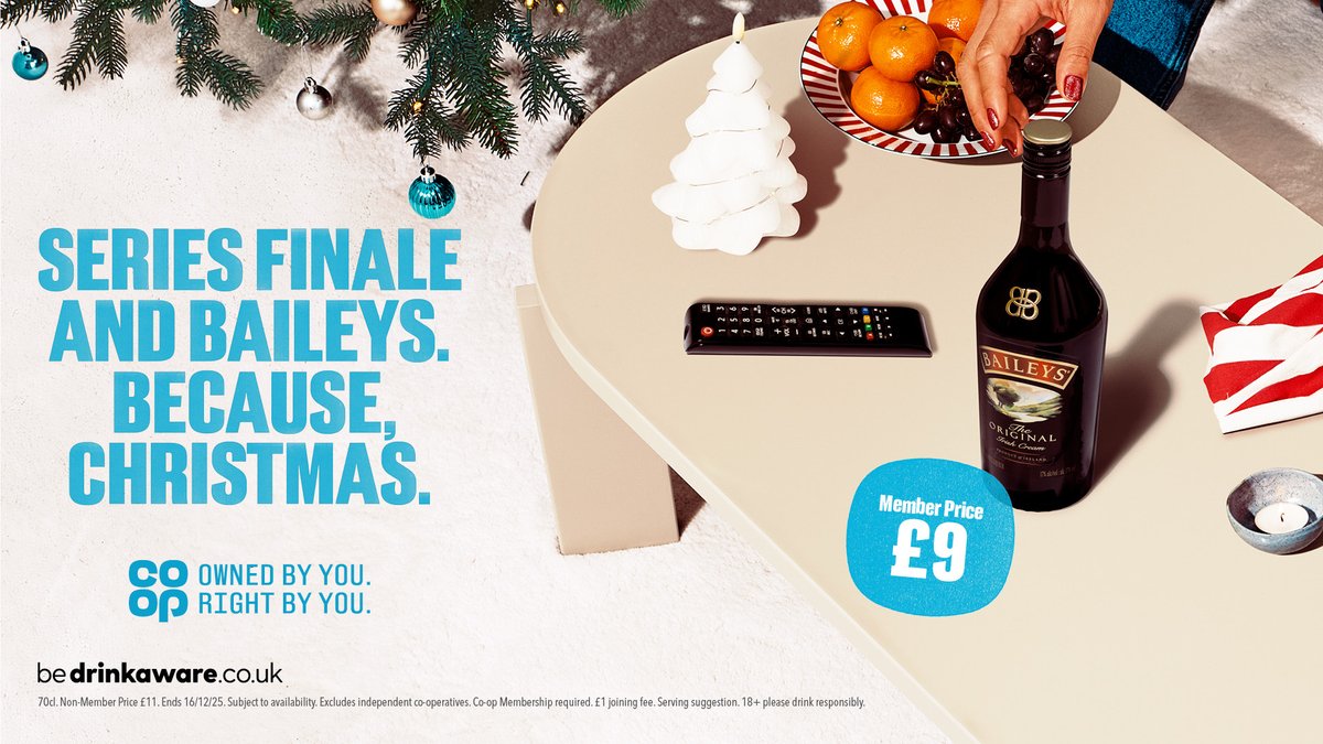 Did you know that <a href="/coopuk/">Co-op</a> Members can pick up a 70cl bottle of Baileys for £9? 🎉 Non-member price £11. Deal ends 16th December.