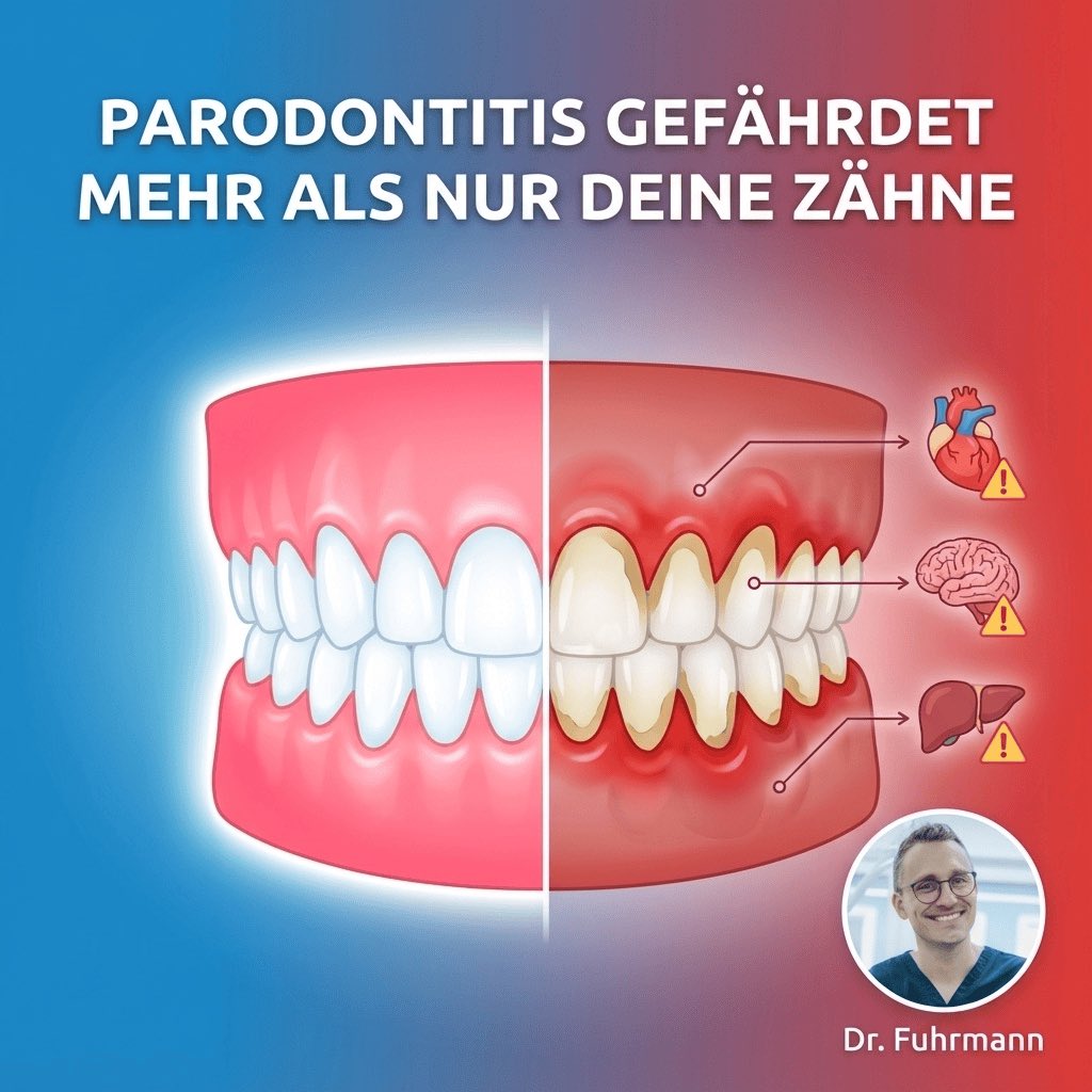 DocFuhrmann's tweet image. Zahnfleischbluten beim Zähneputzen? 

"Normal" ist das nicht.

Parodontitis gefährdet mehr als nur deine Zähne – sie steht im Zusammenhang mit Herzinfarkten und Diabetes.

Diese 4 Warnsignale solltest du kennen 👇🦷

#docfuhrmann #zahnarzt #achern
