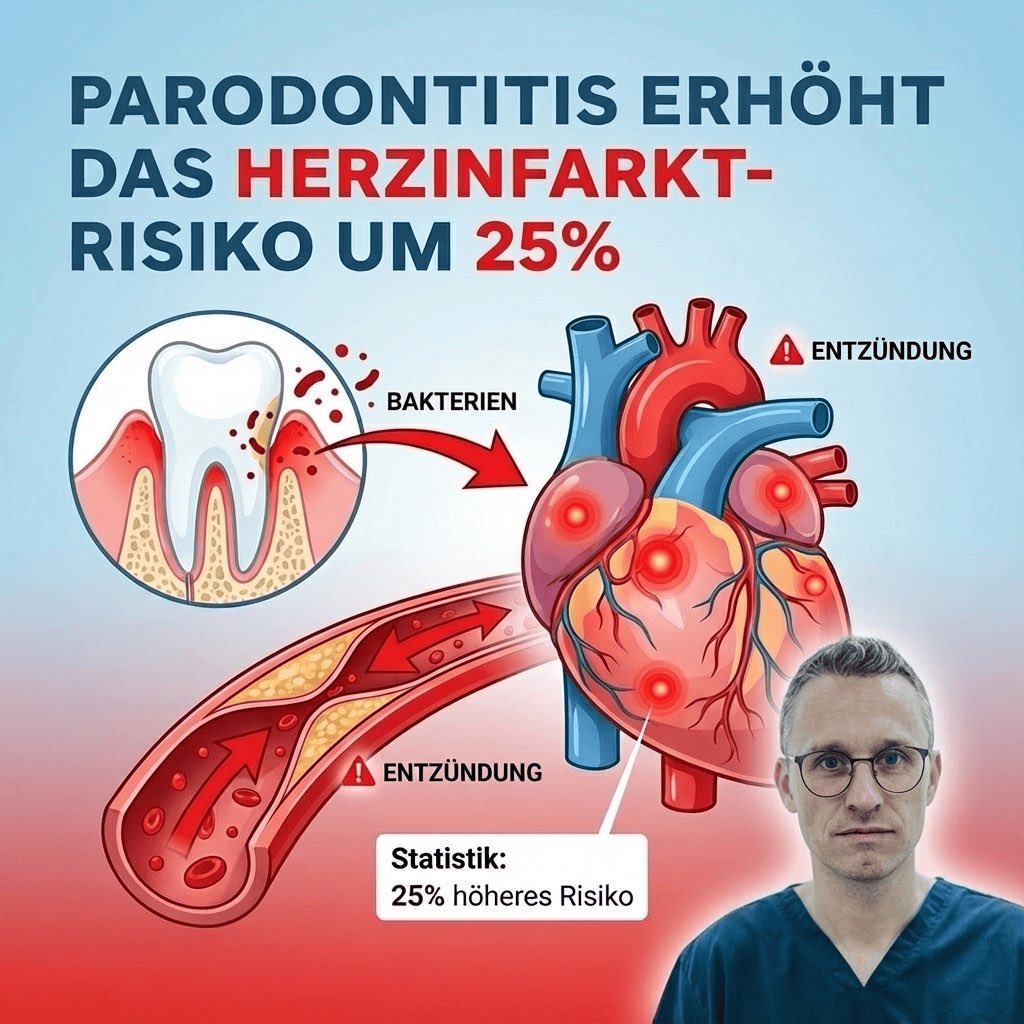 DocFuhrmann's tweet image. Zahnfleischbluten beim Zähneputzen? 

"Normal" ist das nicht.

Parodontitis gefährdet mehr als nur deine Zähne – sie steht im Zusammenhang mit Herzinfarkten und Diabetes.

Diese 4 Warnsignale solltest du kennen 👇🦷

#docfuhrmann #zahnarzt #achern