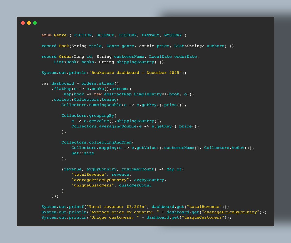 sandislonjsak's tweet image. there are people who will read this code and have the nerve to pretend that java code doesn&apos;t look beautiful

btw, i find this method slick and super easy to read for a developer - even if he doesn&apos;t have any java experience whatsoever