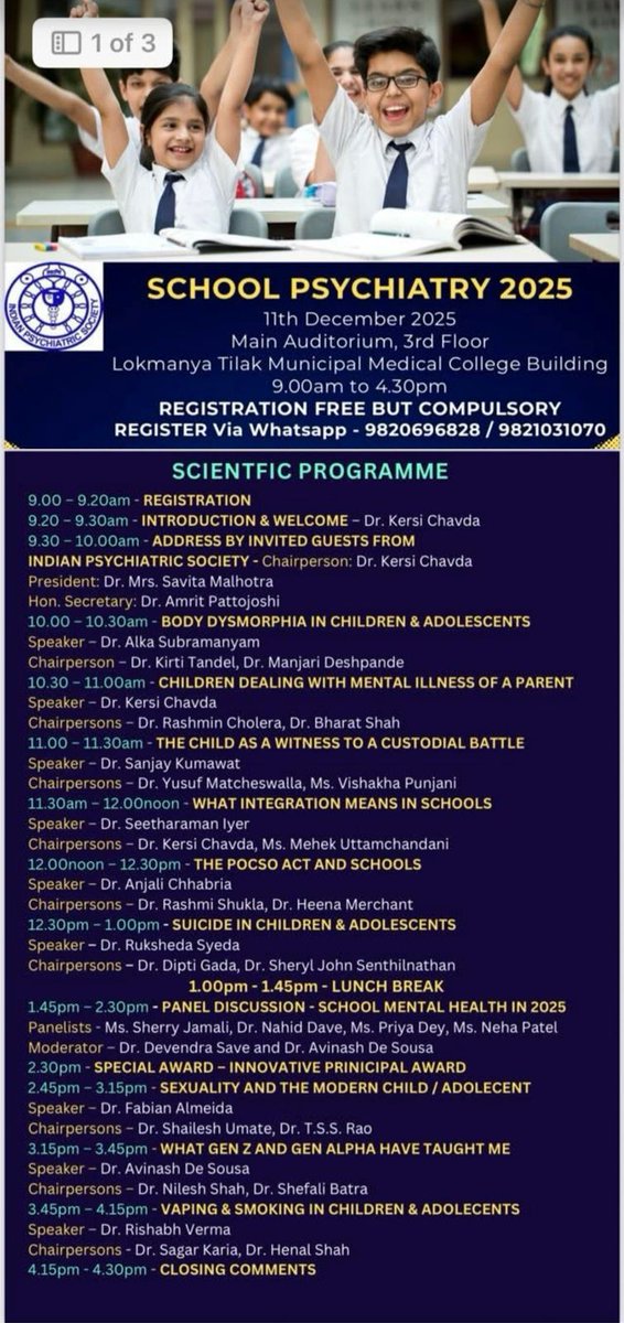 Doctor_Iyer's tweet photo. Deeply honoured to be invited as a Guest Speaker at the prestigious School Psychiatry Scientific Conference 2025.
The very lineup of speakers and chairpersons is a testament to the stature of this event—bringing together the who’s who of the mental health fraternity under 1 roof. https://t.co/A2tkwy0drK