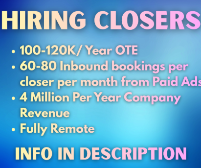 Kyle_Farman's tweet photo. Come join a growing Ecommerce Agency that has been successfully scaling Ecom Agencies for the past 9 years!

We are currently hiring closers:

100-120K Yearly On-Target-Earnings
60-80 Inbound bookings per from Meta Ads, Google Ads, Organic and Referrals.
We have been in business and are on track to do over 4 million in revenue in 2025.
This is a Fully remote opportunity.

For more information, comment and DM the person who posted this “Closer”.
Join our community for more opportunities! https://t.co/l9UYb6ofX2